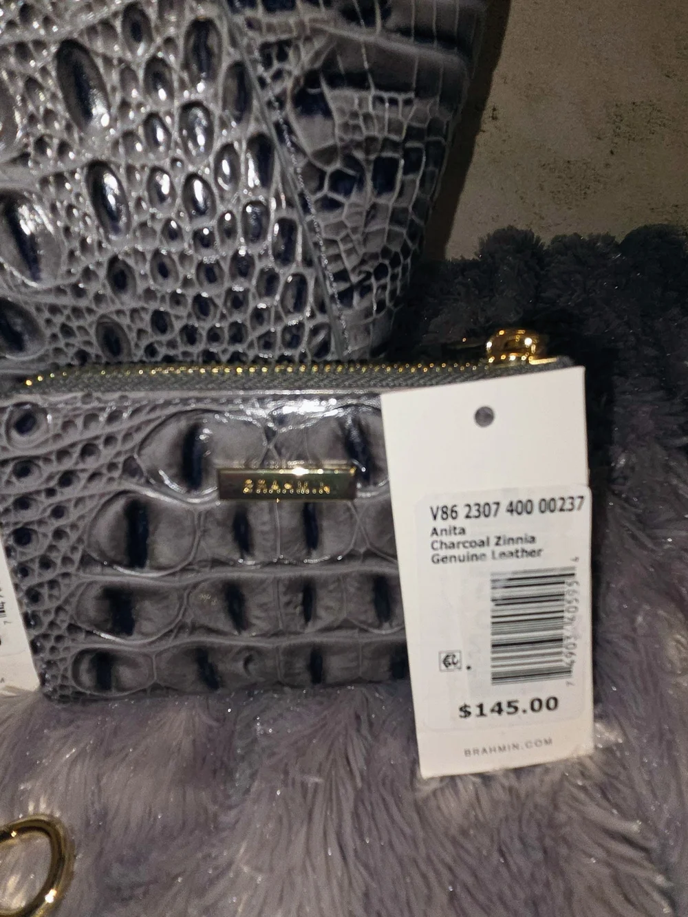 Brahmin Melinda Croc-Embossed Bucket Bag in Grey Plus 2 Additional Accessories - Picture 9 of 9
